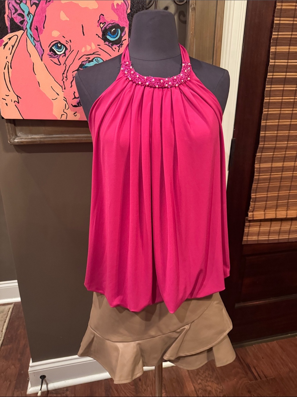 Allen B. by Allen Schwartz Hot Pink Beaded Halter Camisole